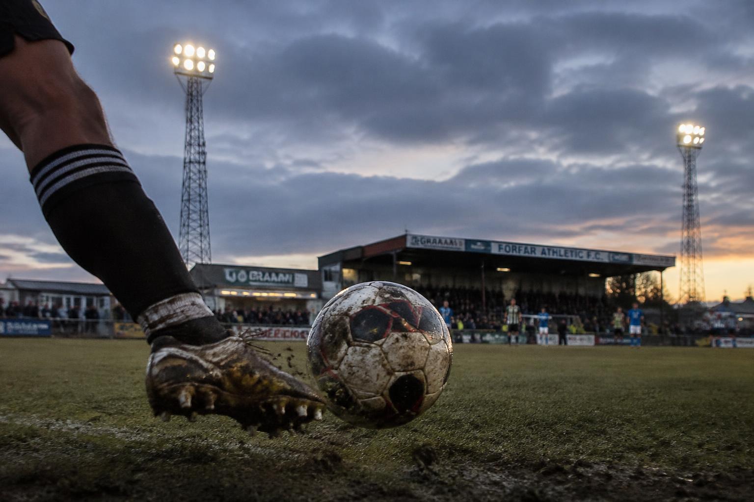 Floodlit SPFL League One and League Two ground at dusk